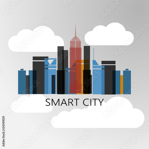 Smart City Design Concept. Network Connections, Colorful Technology Background.