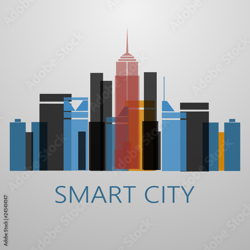 Smart City Design Concept. Network Connections, Colorful Technology Background.