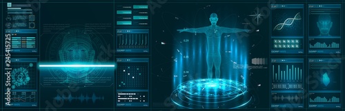 Hud element ui medical examination. Display set of virtual interface elements. Modern medical examination HUD style