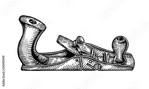 Carpentry jointer plane. Woodworking, woodwork, joinery vintage. Hand drawn sketch vector illustration