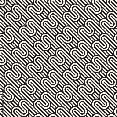 Vector seamless rounded lines pattern. Modern stylish abstract texture. Repeating geometric monochrome design.