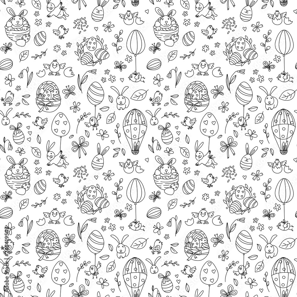 Fototapeta premium Funny Happy Easter seamless pattern background greeting card