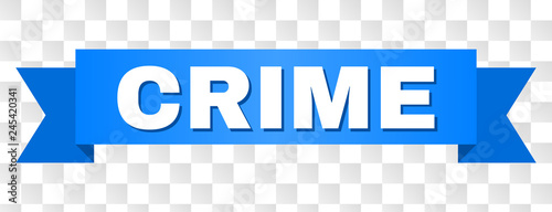 CRIME text on a ribbon. Designed with white caption and blue tape. Vector banner with CRIME tag on a transparent background.