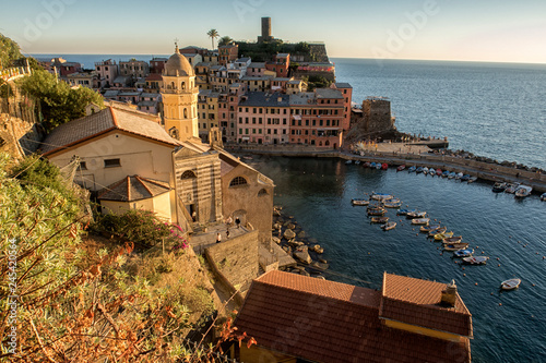 View of the beautiful seaside village in summer in the Cinque Terre area, Italy. photo