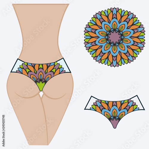 decorative women's pants with a floral pattern. Vector illustration. Fashionable print. An example of a design on a mannequin