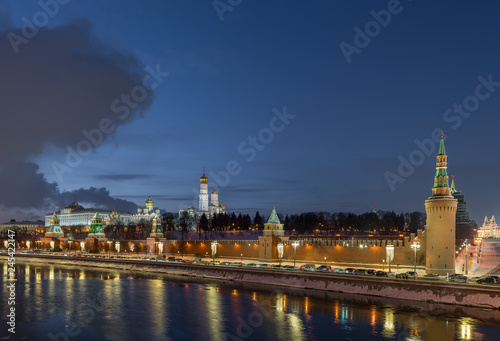 Night panorama of the Moscow Kremlin in winter