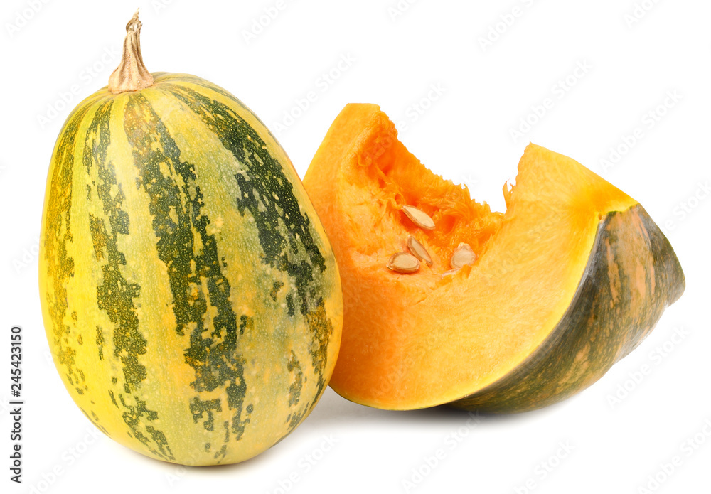 pumpkin with piece of pumpkin isolated on white background pumpkin with piece of pumpkin isolated on white background