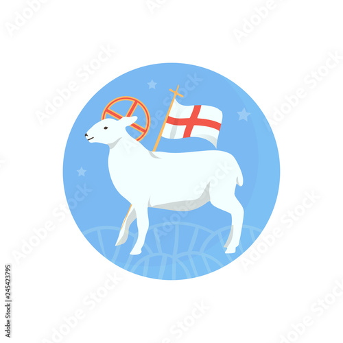 Vector illustration for Moravian Church community: Unitas Fratrum or Brethren's Congregation from Herrnhut Agnus Dei emblem. Moravian Brethren Lamb of God symbol or icon.