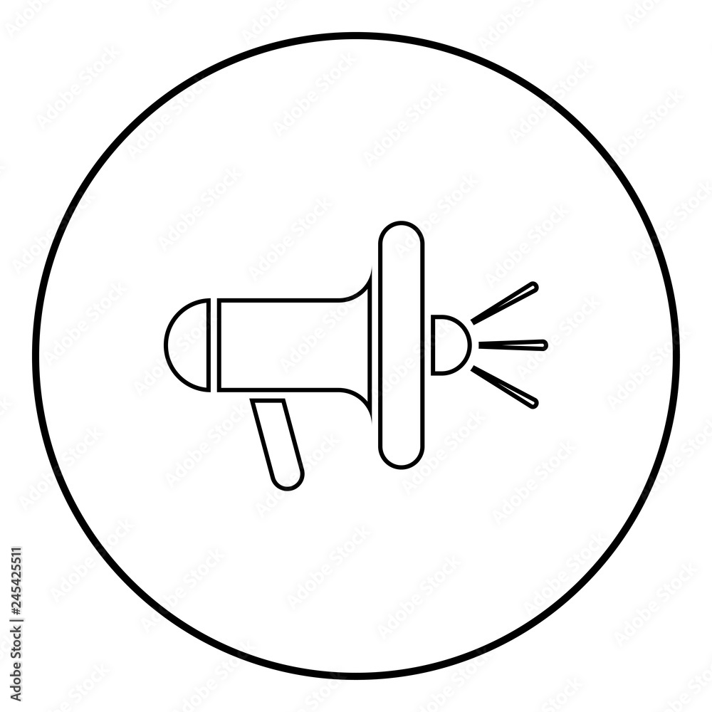 Loudspeaker megaphone icon black color illustration in circle round Loudspeaker megaphone icon black color illustration in circle round