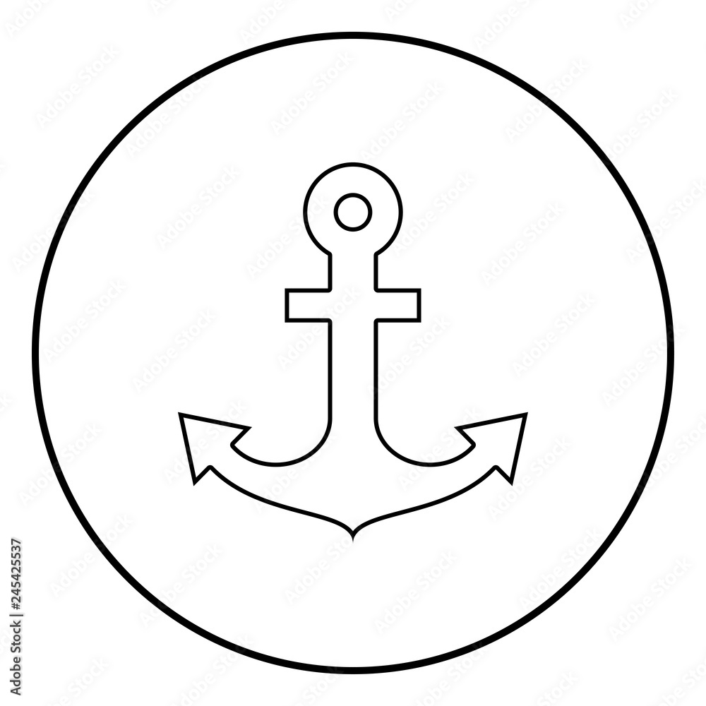Ship anchor for marine nautical design icon black color illustration in circle round Ship anchor for marine nautical design icon black color illustration in circle round