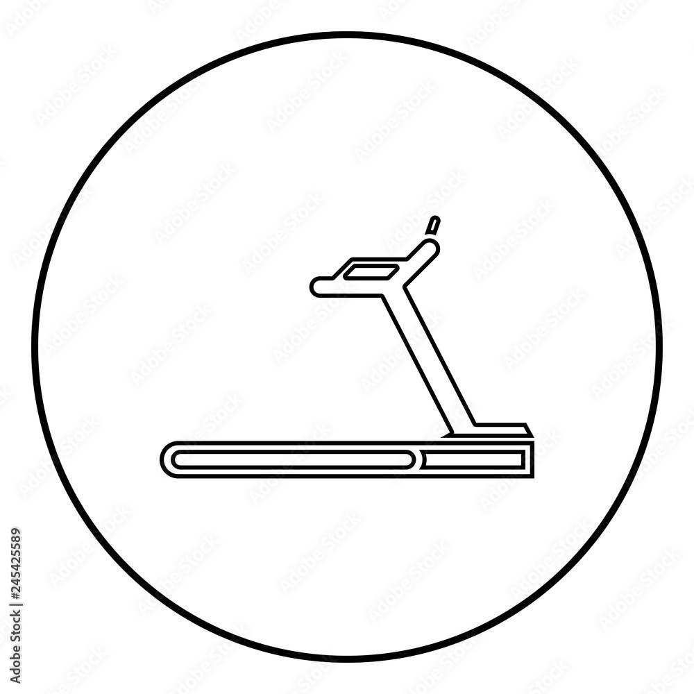 Treadmill machine icon black color illustration in circle round Treadmill machine icon black color illustration in circle round