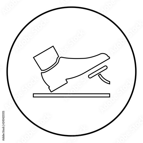 Foot pushing the pedal gas pedal brake pedal auto service concept icon black color illustration in circle round