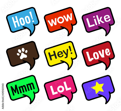 set of balloon speech bubbles with messages. vector illustration