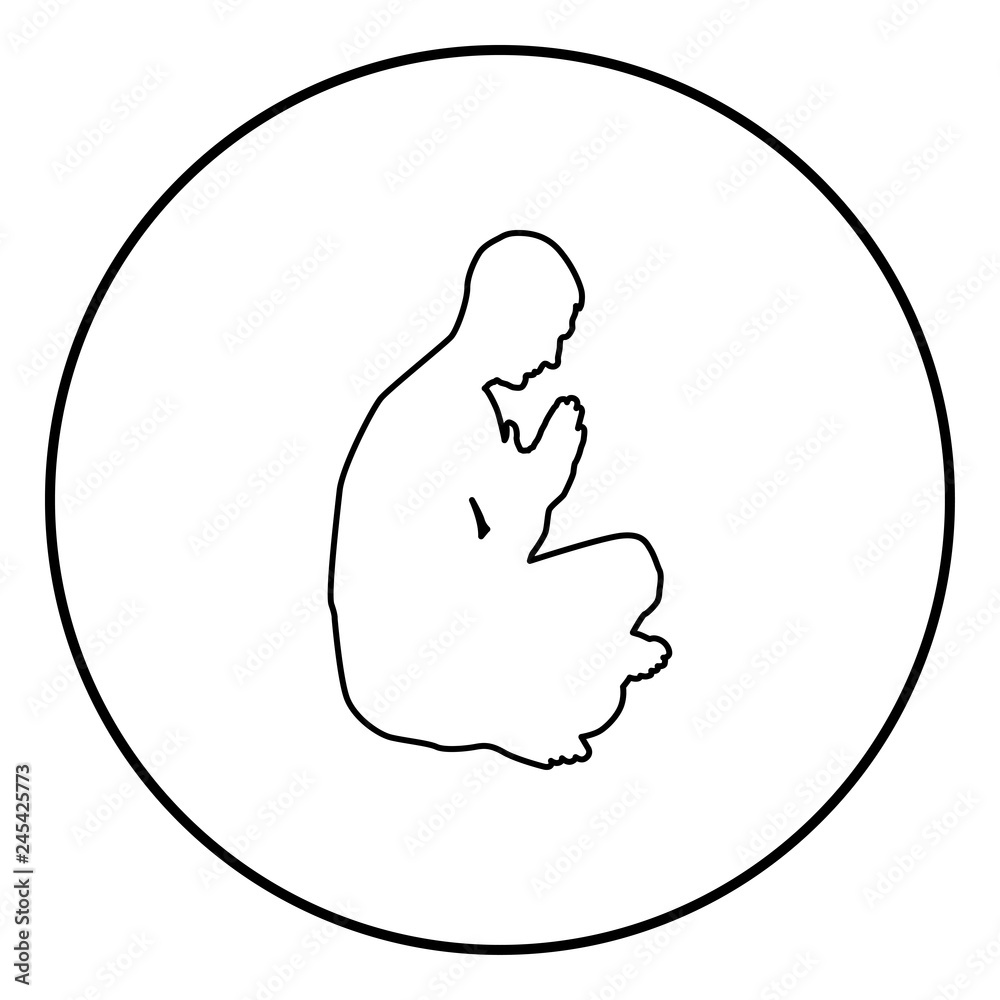 Man praying silhouette icon black color illustration in circle round Man praying silhouette icon black color illustration in circle round