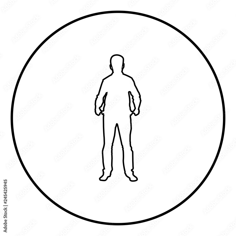 Man took out his empty pockets Businessman has not money silhouette concept icon black color illustration in circle round Man took out his empty pockets Businessman has not money silhouette concept icon black color illustration in circle round