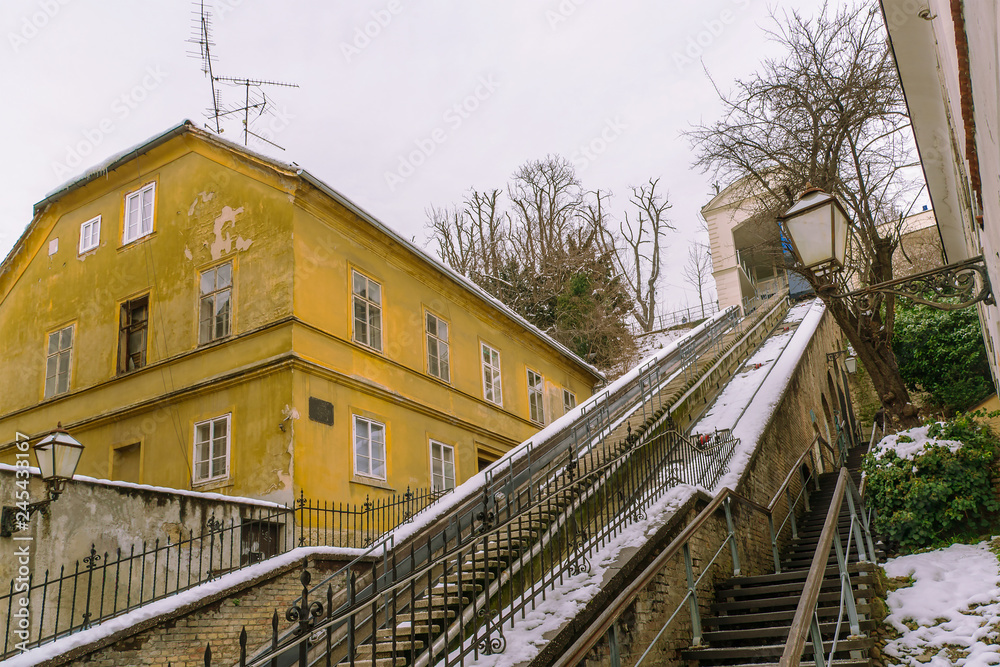 Zagreb funicular in winter Zagreb funicular in winter