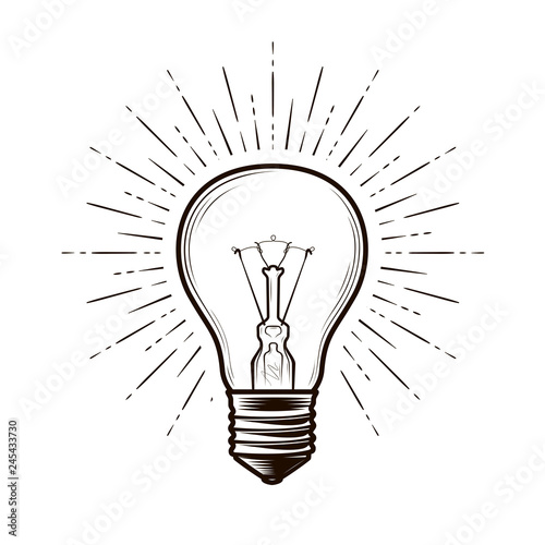 Bulb, lamp sketch. Electricity, electric light, energy concept. Hand drawn vector illustration