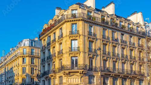 Paris, beautiful building, typical parisian facade in the Marais, boulevard de Sebastopol