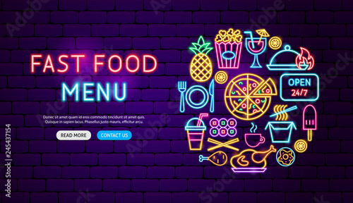 Fast Food Menu Neon Banner Design