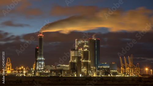 Coal powered power plant at night