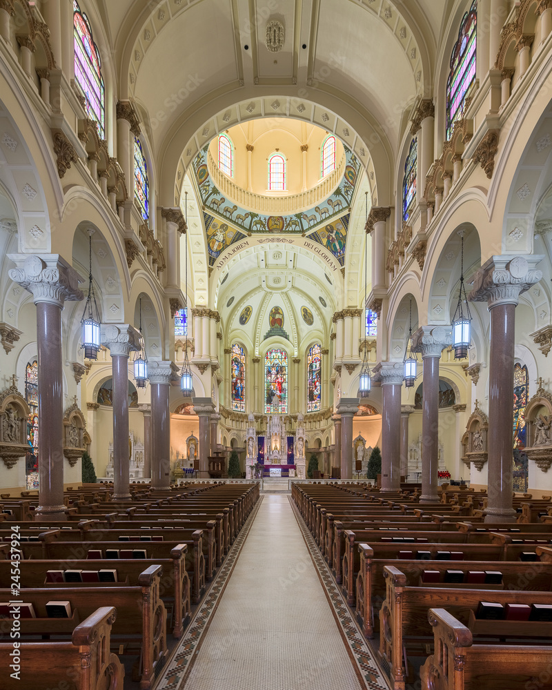Interior and nave of the Sacred Heart Catholic Church in downtown Tampa, Florida