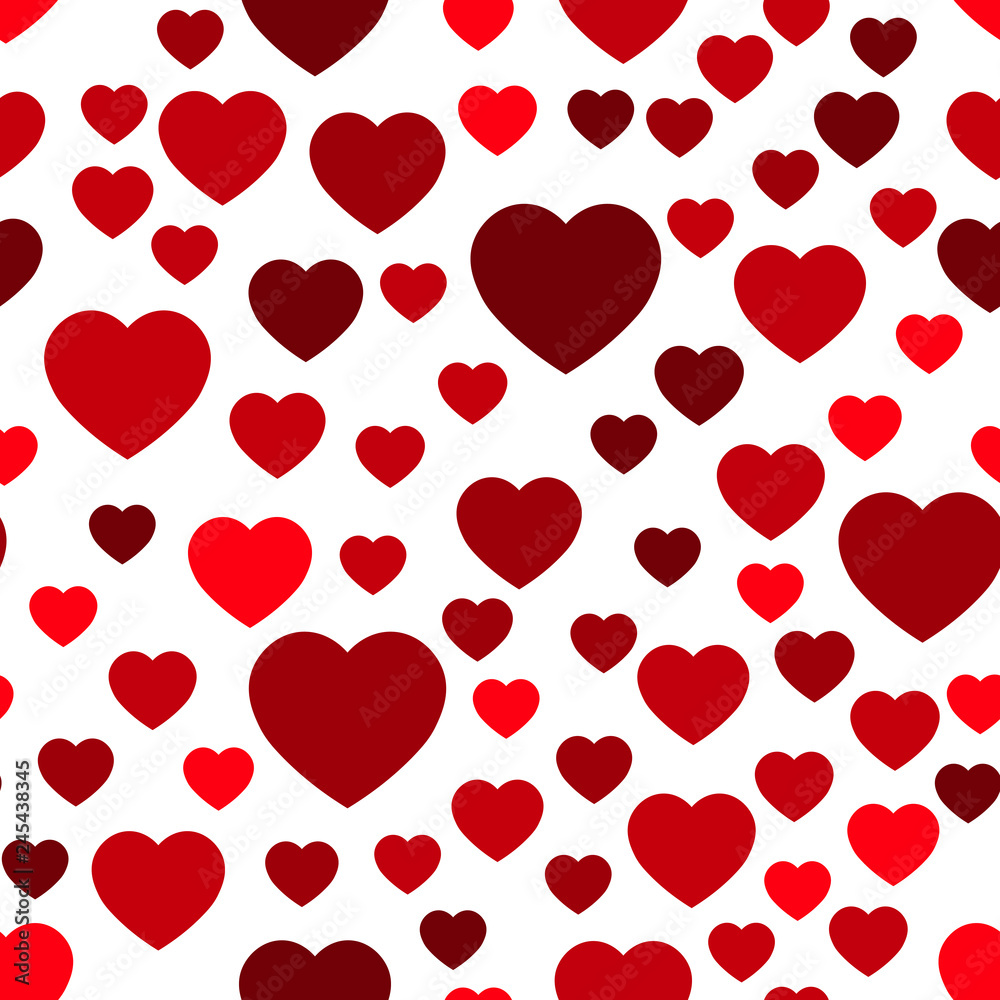Red hearts seamless pattern. Random scattered hearts background. Love or Valentine theme. Vector illustration