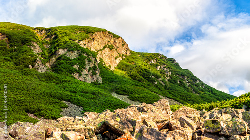 Polish Tatra mountains summer landscape with blue sky and white clouds.