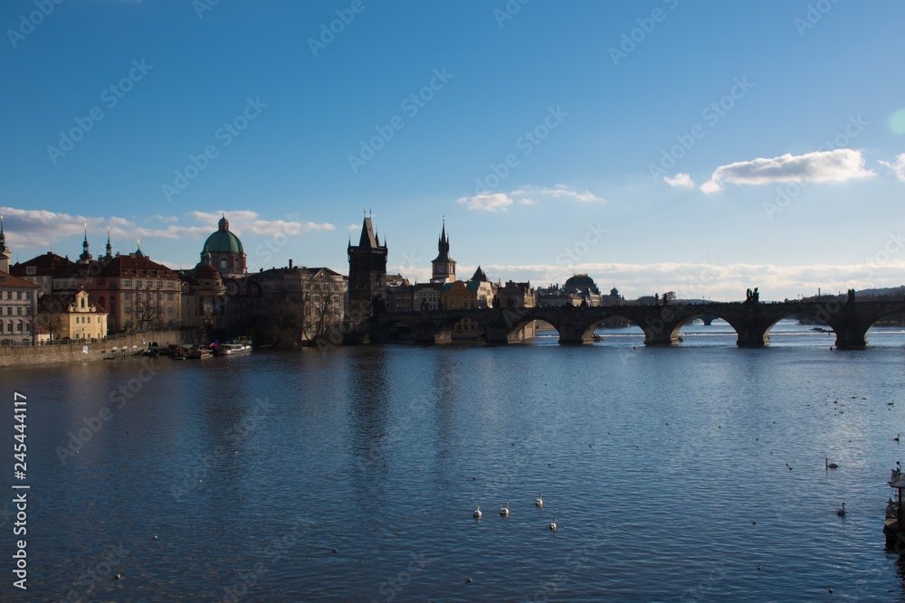panorama of Prague with river 