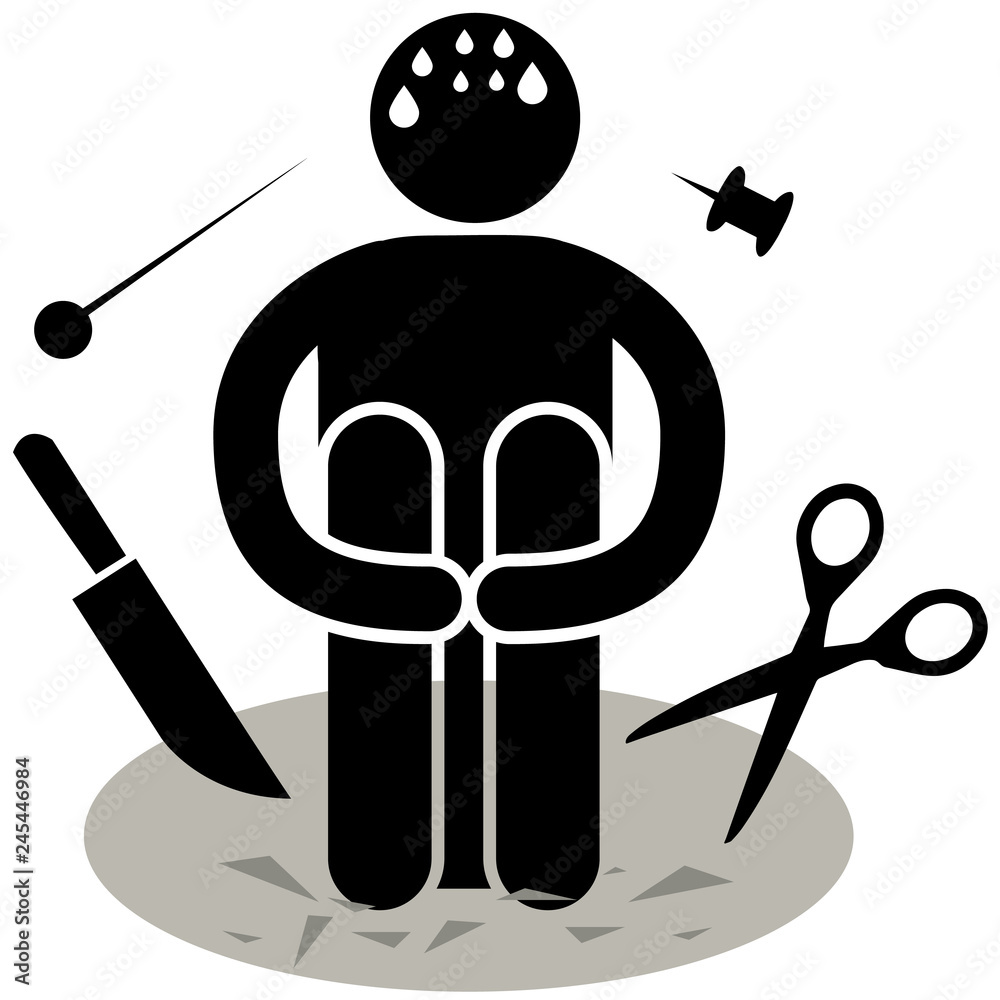 Aichmophobia. Phobia. The fear of sharp or pointed objects. Logo, icon