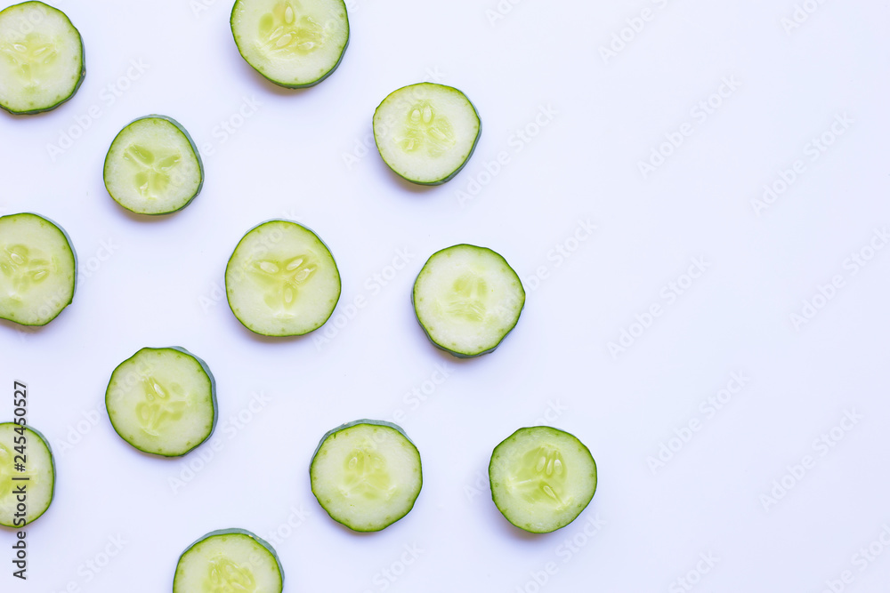 Cucumber slices on white background. Cucumber slices on white background.