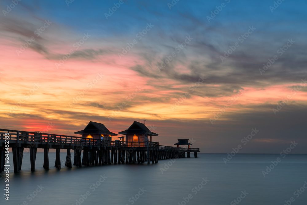 Sunset over the Gulf of Mexico from Naples Pier in Naples, Florida