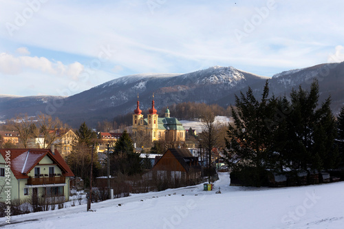 Baroque Basilica of the Visitation Virgin Mary in Winter, place of pilgrimage, Hejnice, Czech Republic