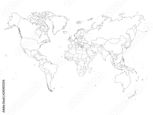 Blank outline map of World. Vector illustration