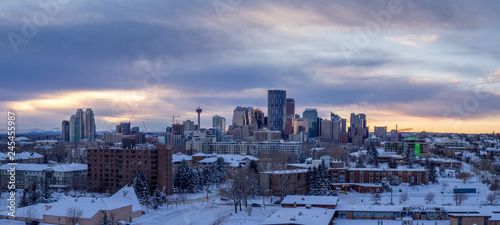 Calgary's skyline on a cold winter evening. 
