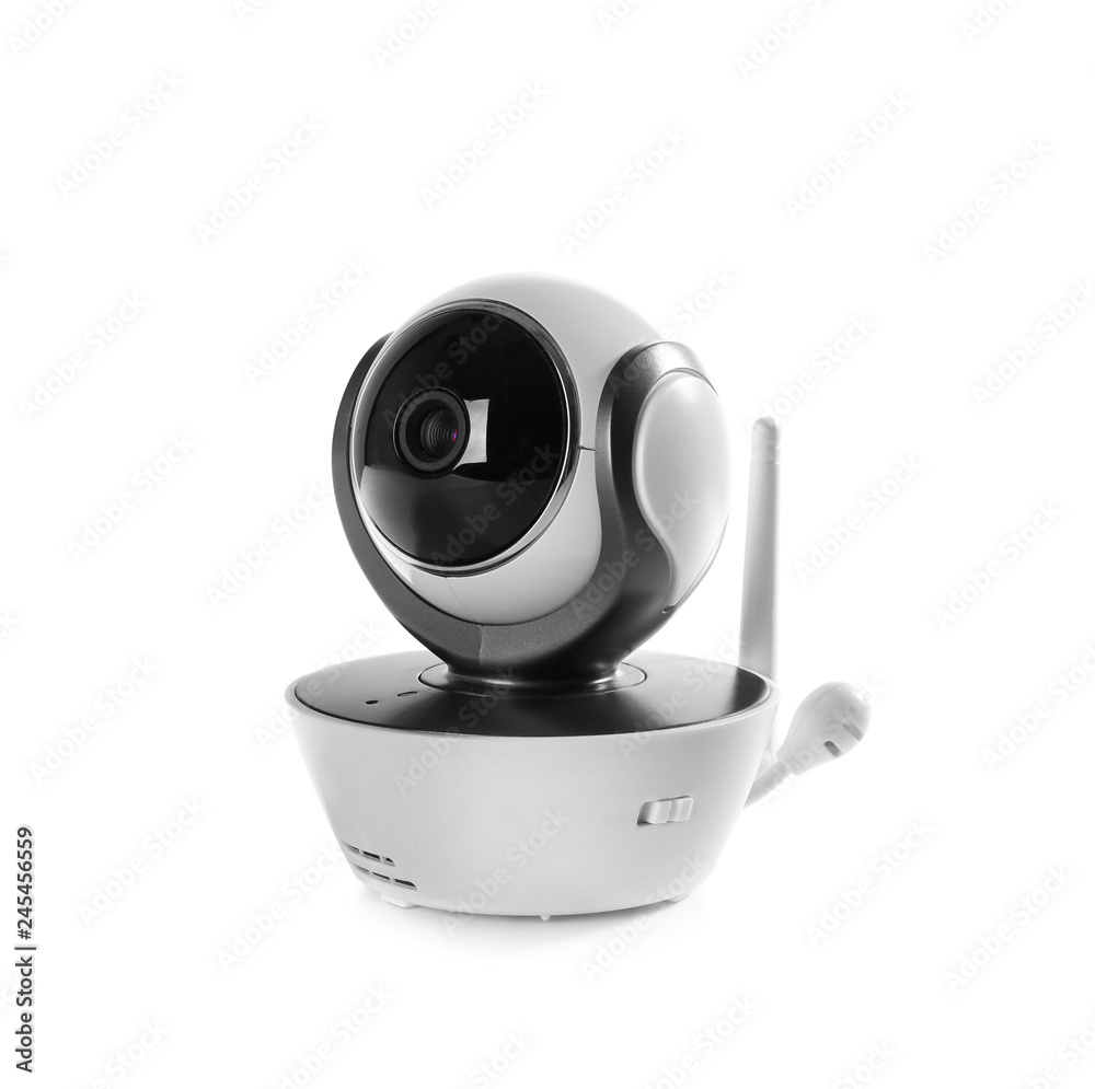 Modern CCTV security camera on white background Modern CCTV security camera on white background
