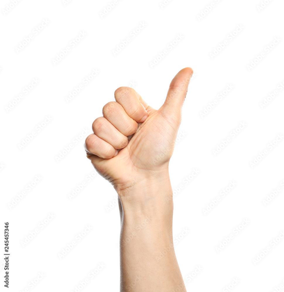 Man showing number ten on white background, closeup. Sign language Man showing number ten on white background, closeup. Sign language