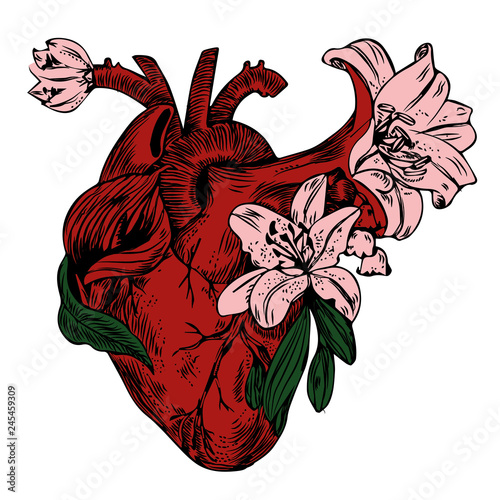  Flowers grow with hearts, clipart, vector illustration