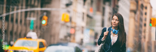 Photography New York City lifestyle Young Asian woman walking commute in NYC street
