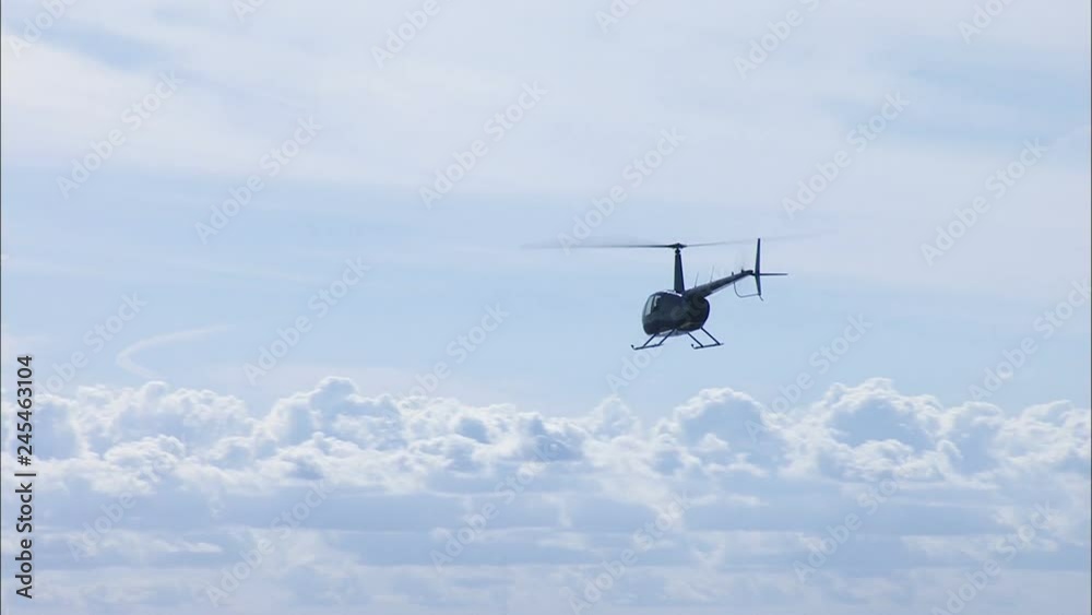 Aerial view Helicopter flying Miami coastline Florida USA