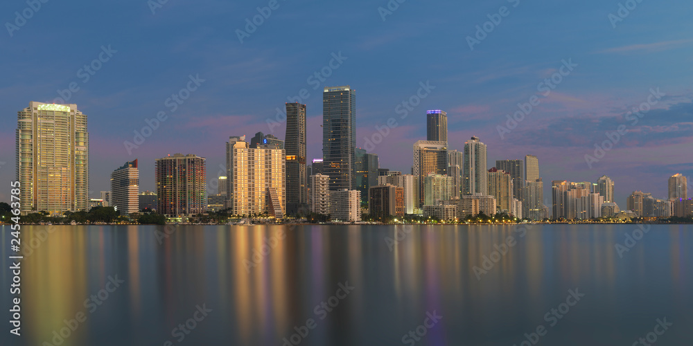 Cityscape of the Miami skyline at dawn from Miami, Florida