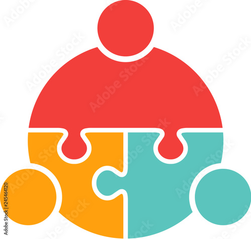 Teamwork Three People Puzzle Persons. Vector Design