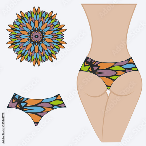 decorative women's pants with a floral pattern. Vector illustration. Fashionable print. An example of a design on a mannequin
