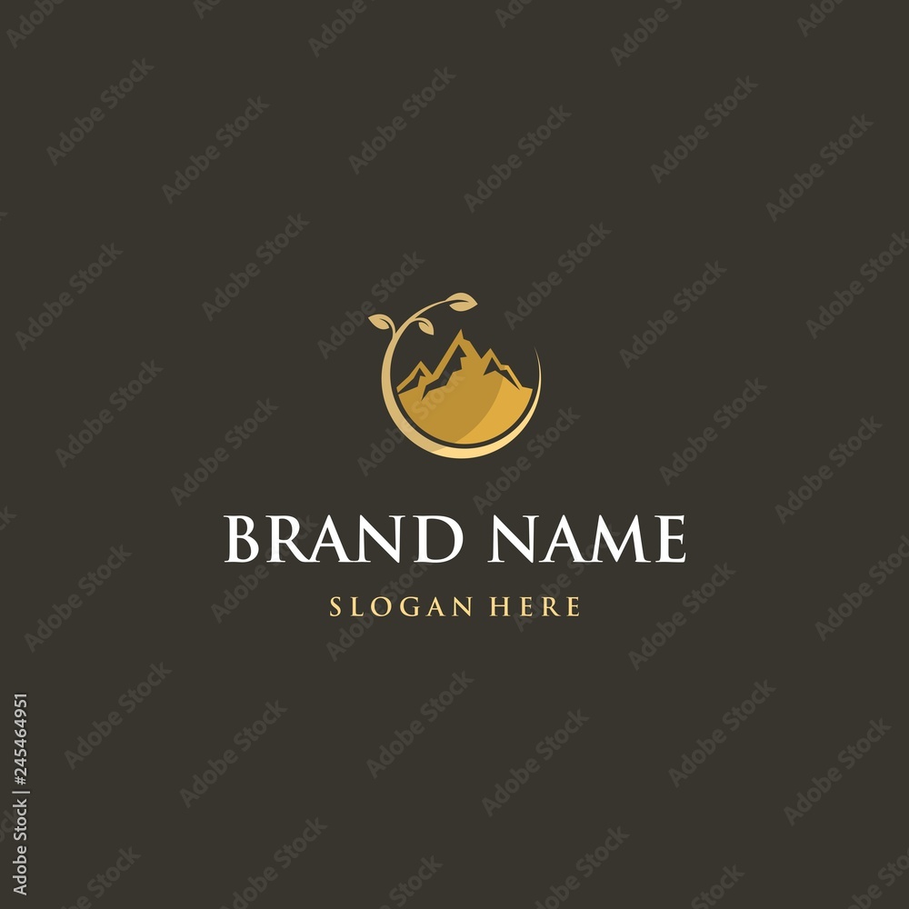 Mountain Plant Gold Nature Abstract Landscaping Business Logo