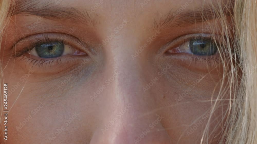 close up beautiful blue eyes opening healthy eyesight concept