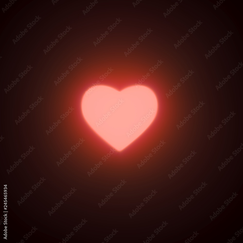 Minimal concept. Outstanding glowing pink color heart shape on black background.3d render