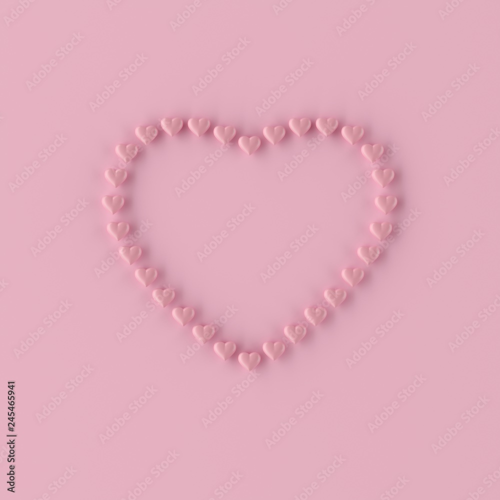 Minimal concept. Outstanding pink color heart shape on pink background. 3d render