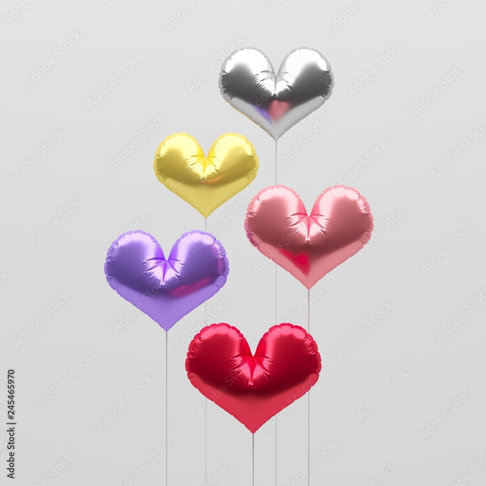 Minimal concept. Outstanding colorful balloons heart shape on white background.