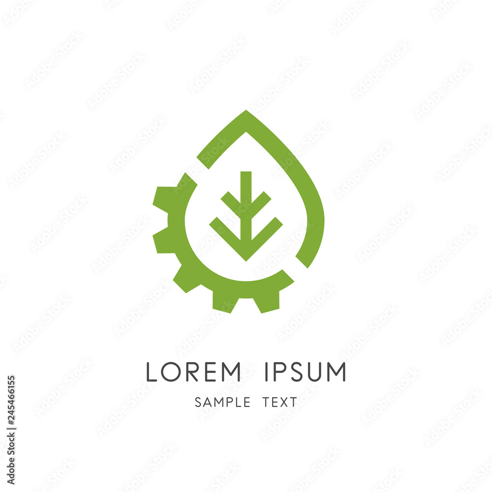 Leaf and gear wheel logo - plant and pinion symbol. Green power and alternative energy source, industry and nature, environment and ecology vector icon. Leaf and gear wheel logo - plant and pinion symbol. Green power and alternative energy source, industry and nature, environment and ecology vector icon.