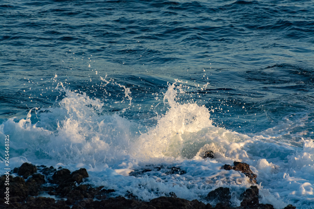 Fototapeta premium Background with dark blue ocean water waves