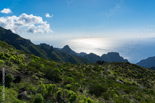 Green mountain slopes of Anaga National Park, Tenerife, Canary Islands, Spain